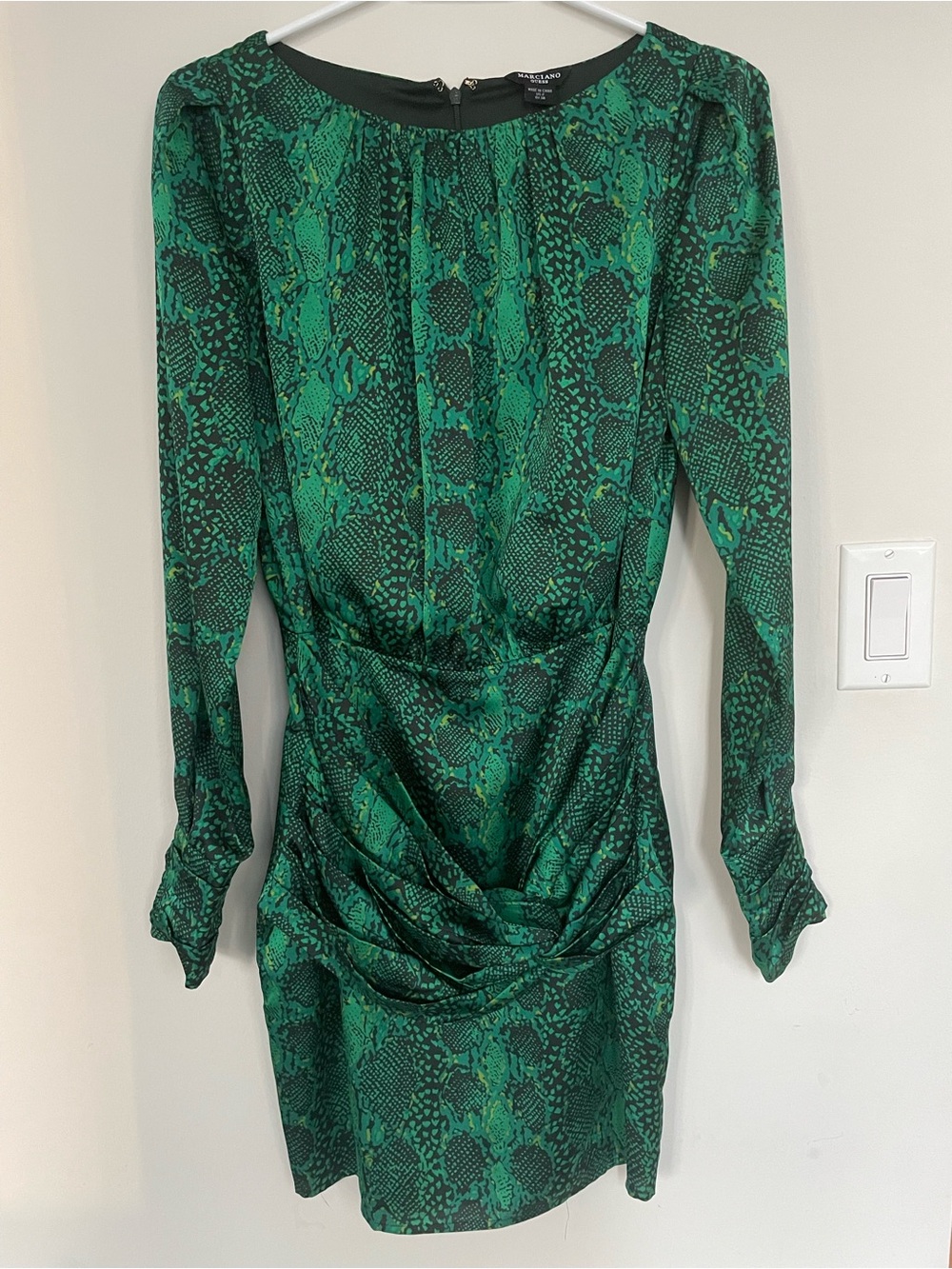 Guess by Marciano Emerald Green Snake-Print Long-Sleeve Dress